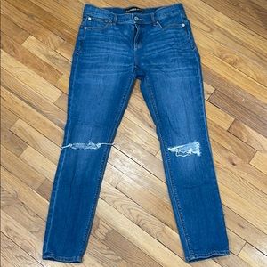Express Super Skinny mid rise distressed jeans